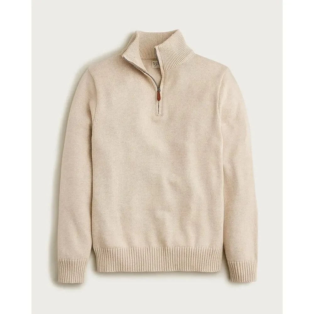 J. Crew Men's Heritage Cotton Quarter-Zip Sweater Knit Heather Sand Size M NWT
